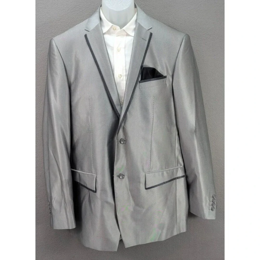 Vinci Sport Coat Blazer Mens Silver Two Button Rayon Blend Formal Wedding Sz 44L